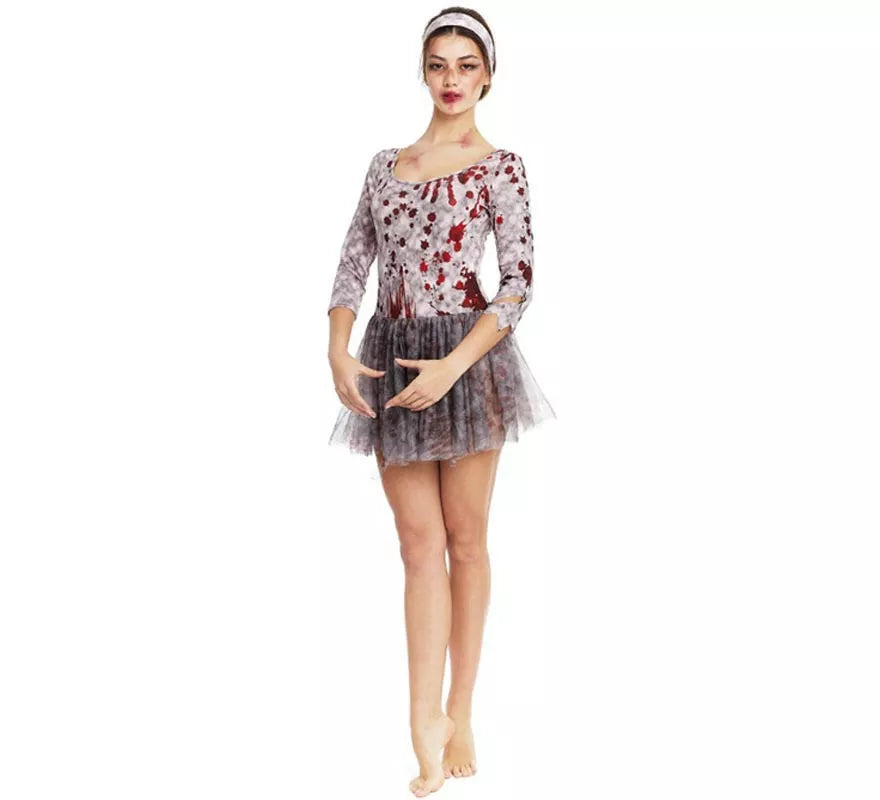 Translation missing: it.Disfraz de Bailarina Zombie gris con tocado para mujer