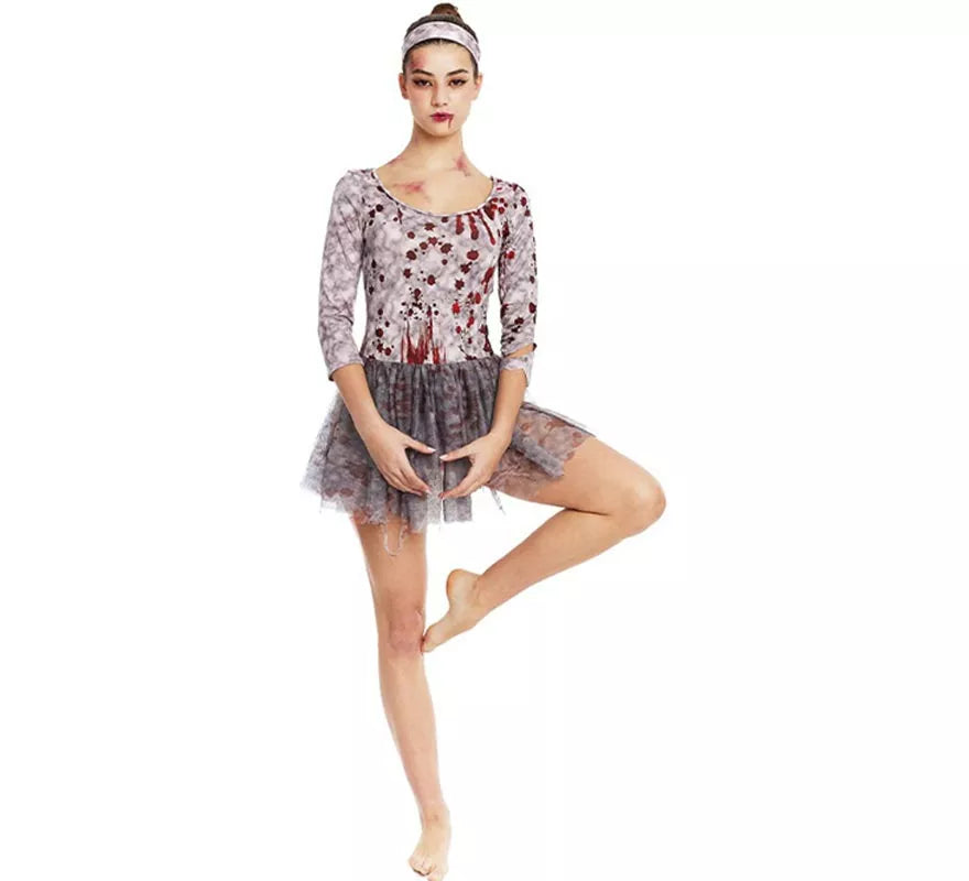 Translation missing: it.Disfraz de Bailarina Zombie gris con tocado para mujer