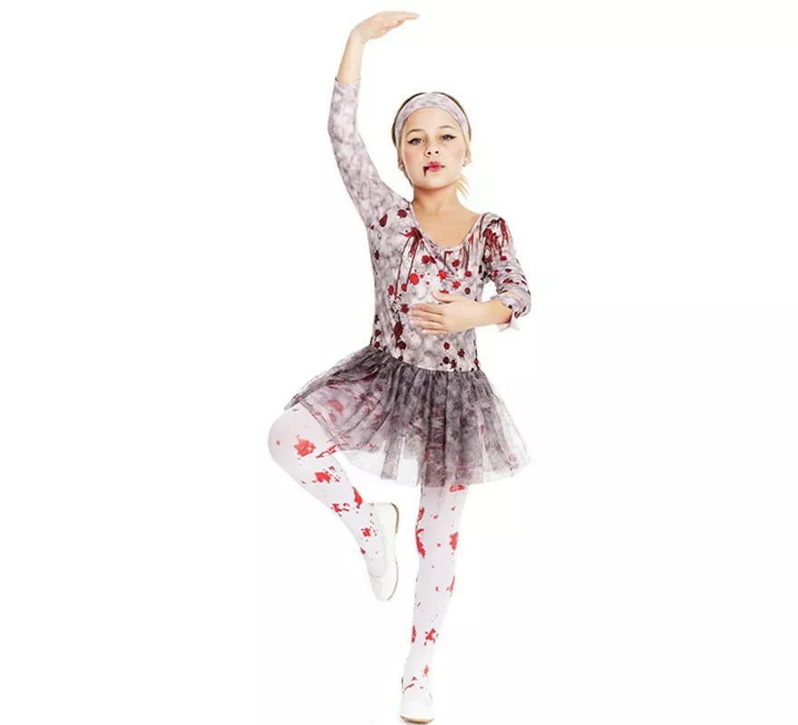 Translation missing: it.Disfraz de Bailarina Zombie gris con tocado para niña y adolescente