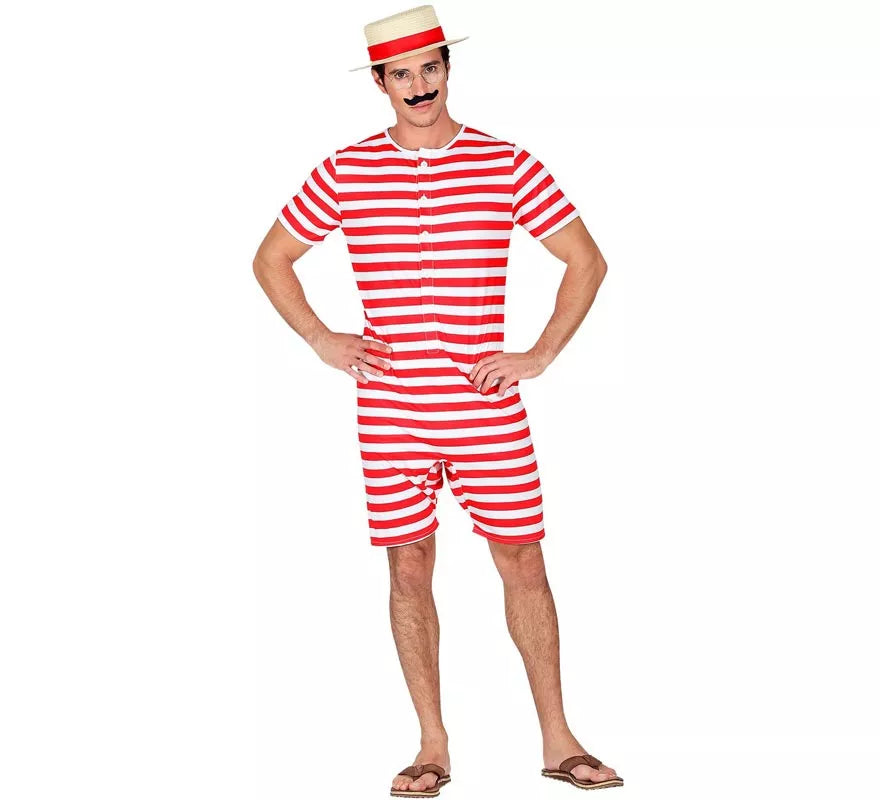 Disfraz de Bañador Estilo Retro años 50 rojo para hombre