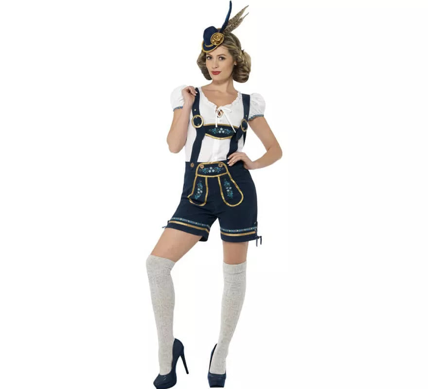 Translation missing: es.Disfraz de Bávara Azul con Lederhosen para mujer