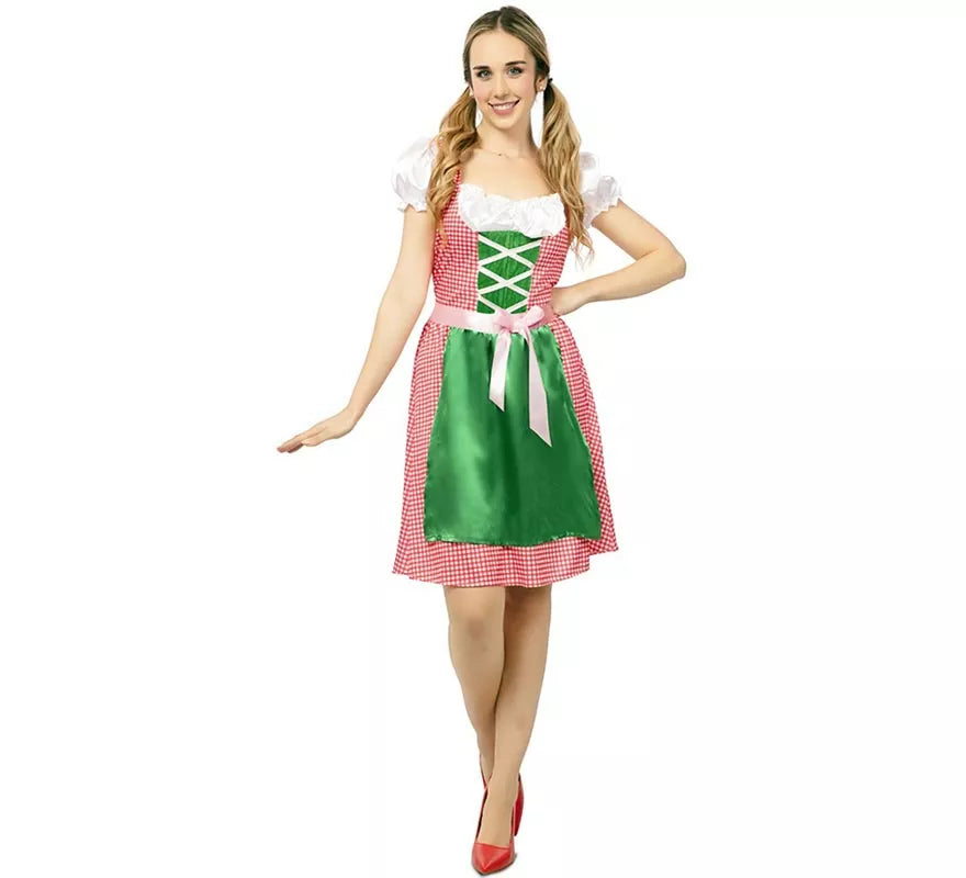 Disfraz de Bávara vestido rosa y verde para mujer
