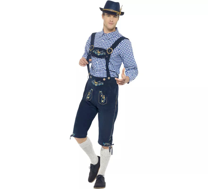Translation missing: es.Disfraz de Bávaro Tradicional Azul con Lederhosen para hombre