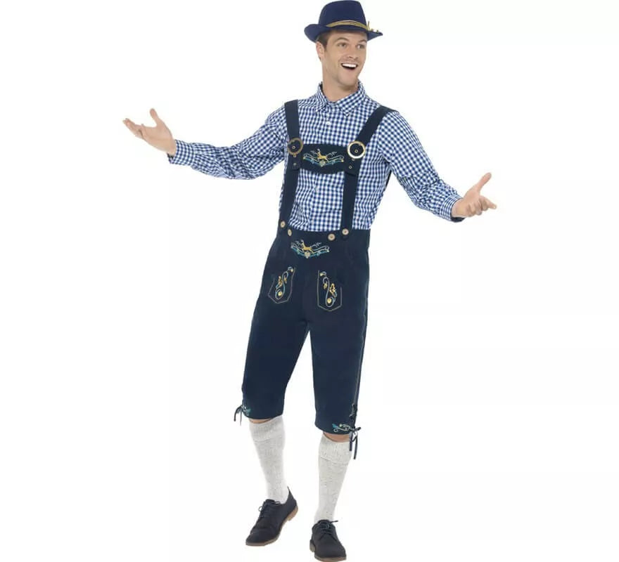 Translation missing: it.Disfraz de Bávaro Tradicional Azul con Lederhosen para hombre