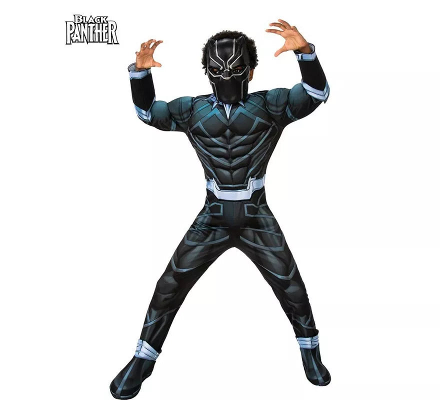 Translation missing: it.Disfraz de Black Panther musculoso con máscara deluxe para niño