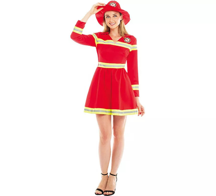 Disfraz de Bombera Rojo y Amarillo para mujer