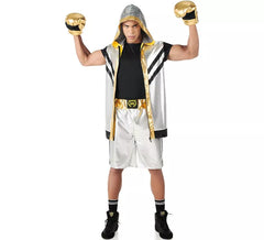 Costume da boxer con guanti dorati per uomo