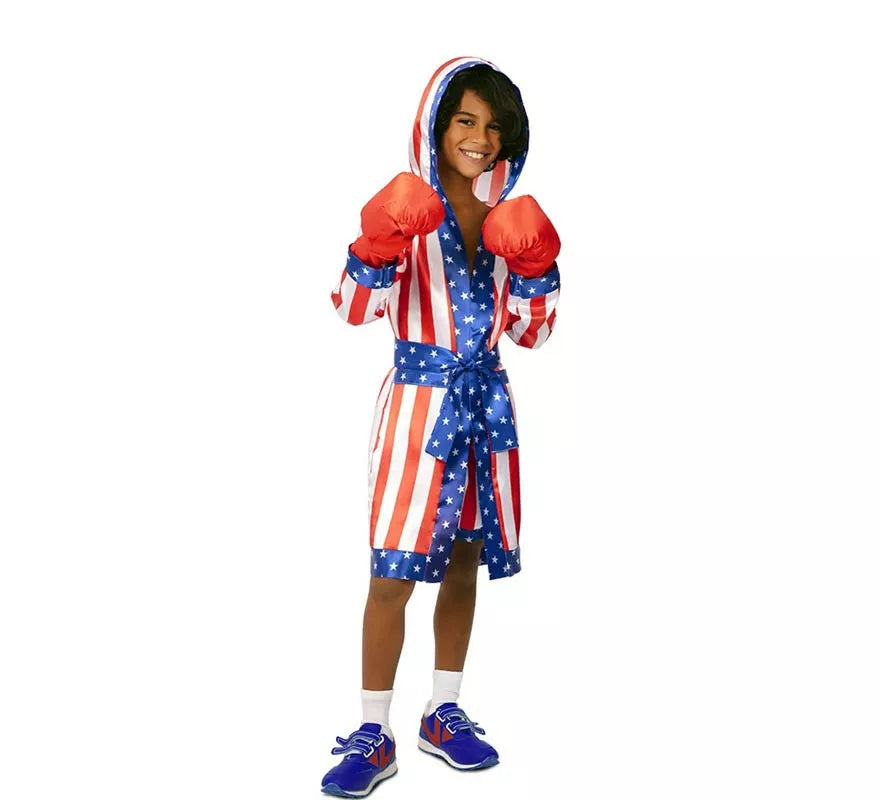Translation missing: es.Disfraz de Boxeador Profesional USA con cinturón para niño