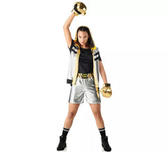 Costume da boxer con guanti dorati per donna