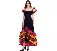 Costume da Rumbera brasiliana nera con balze per donna
