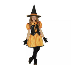 Costume da strega arancione brillante per bambina