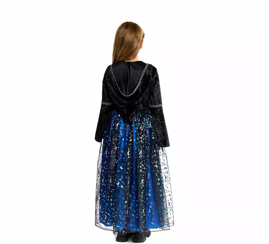 Translation missing: it.Disfraz de Bruja con Estrellas azul para niña