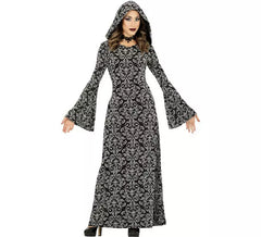 Disfraz de Bruja Encapuchada plateada para mujer