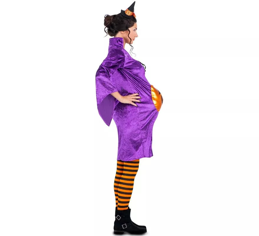 Translation missing: it.Disfraz de Bruja morada con Calabaza para mujer embarazada