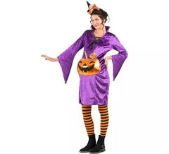 Costume da strega viola con zucca per donna incinta