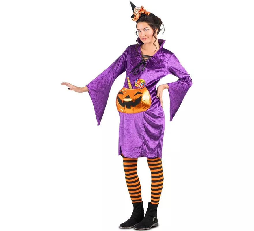 Translation missing: it.Disfraz de Bruja morada con Calabaza para mujer embarazada