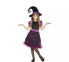 Costume da strega viola con tulle e fiocco per bambina