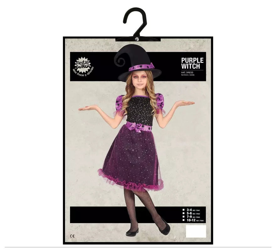 Disfraz de Bruja Morada con Tul y Lazo para niña
