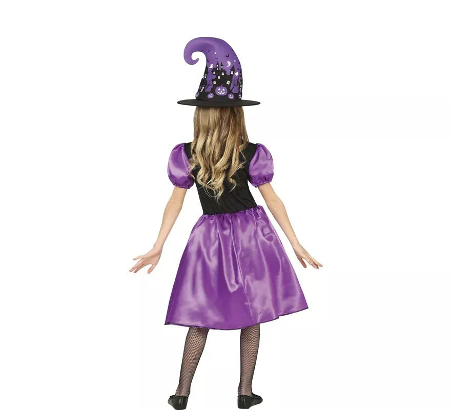 Translation missing: it.Disfraz de Bruja Morada con vestido estampado para niña