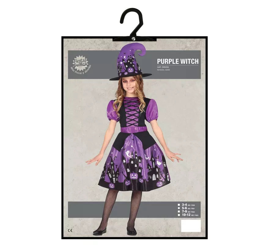 Translation missing: it.Disfraz de Bruja Morada con vestido estampado para niña