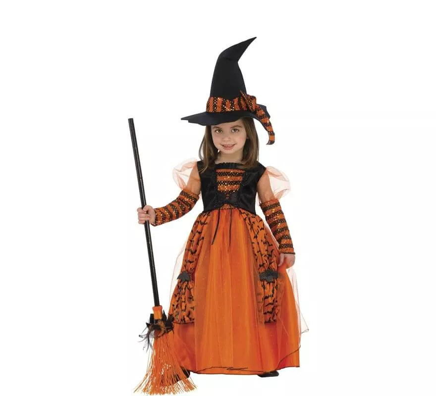 Translation missing: es.Disfraz de Bruja Naranja a Rayas para niña