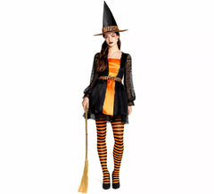 Costume da strega in pizzo arancione per donna