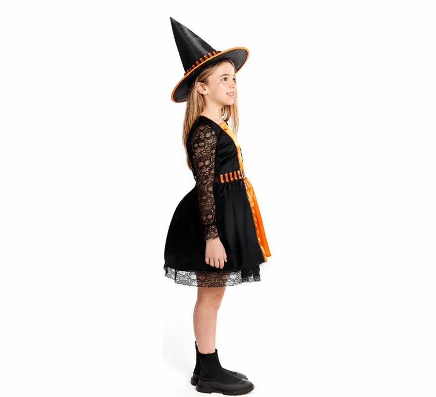 Translation missing: it.Disfraz de Bruja naranja con Encaje para niña