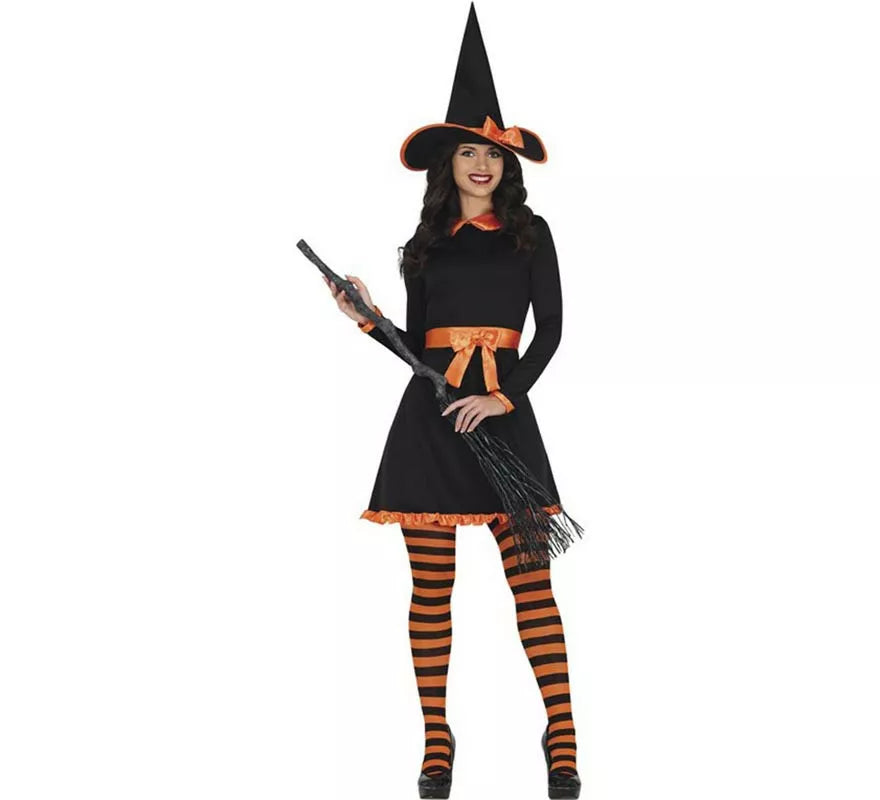 Translation missing: es.Disfraz de Bruja naranja con lazo para mujer