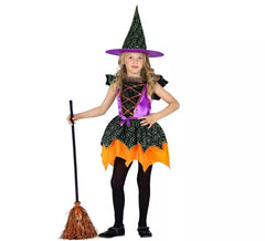Costume da strega arancione e lilla per bambina