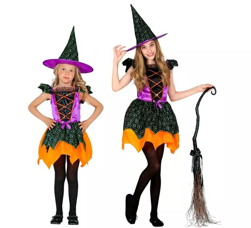 Translation missing: it.Disfraz de Bruja naranja y lila para niña