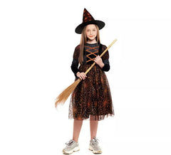Costume da strega arancione della ragnatela per ragazza