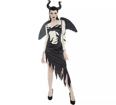 Costume da strega volante in bianco e nero per donna