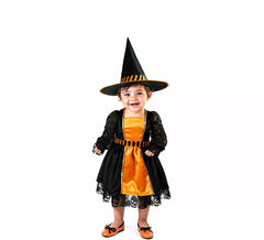 Costume da strega arancione con pizzo per neonato