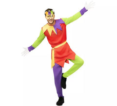 Costume da giullare multicolor con maschera per uomo