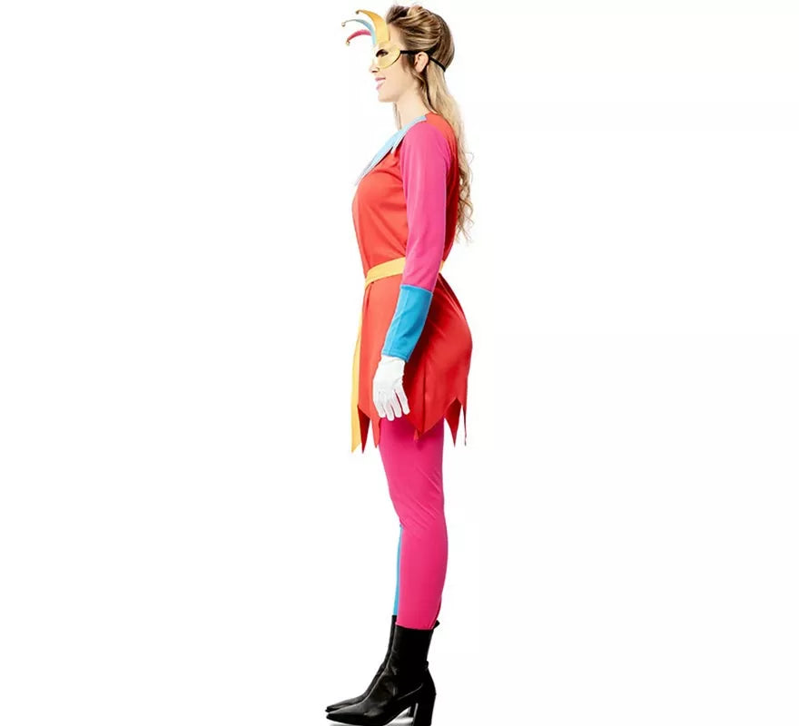 Translation missing: es.Disfraz de Bufona multicolor con antifaz para mujer