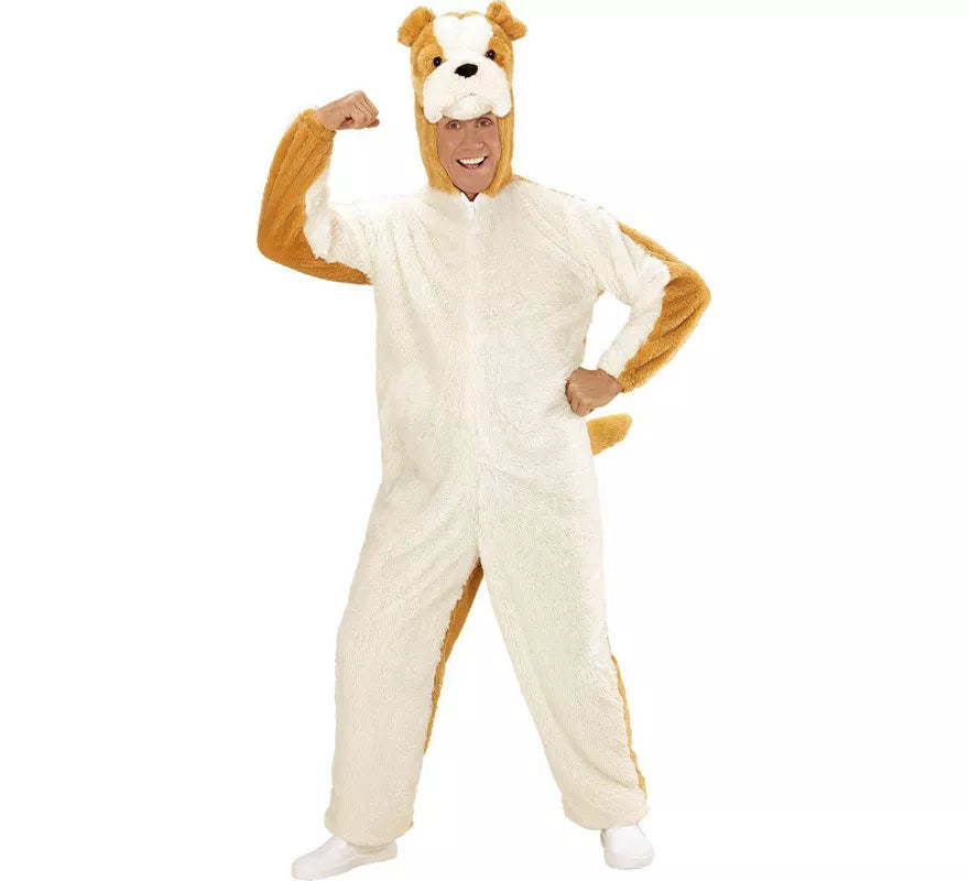 Translation missing: es.Disfraz de Bulldog Blanco en Peluche Suave para adulto