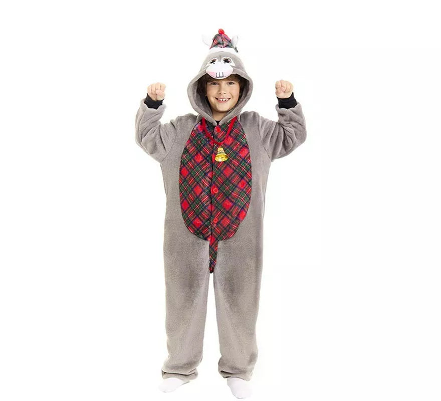 Translation missing: it.Disfraz de Burro Navideño Tartán con capucha para niños