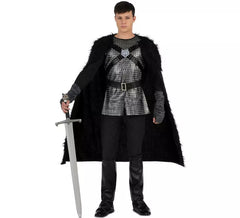 Costume da cavaliere medievale nero con mantello per uomo