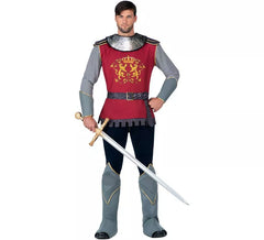 Costume da cavaliere medievale rosso e grigio per uomo