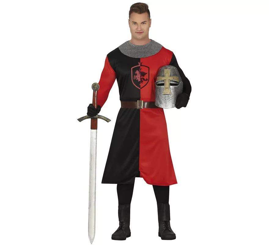 Translation missing: es.Disfraz de Caballero Medieval rojo y negro para hombre