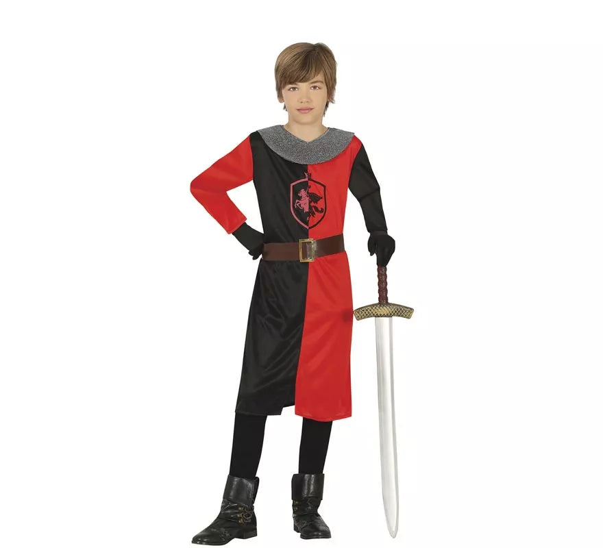 Translation missing: it.Disfraz de Caballero Medieval rojo y negro para niño