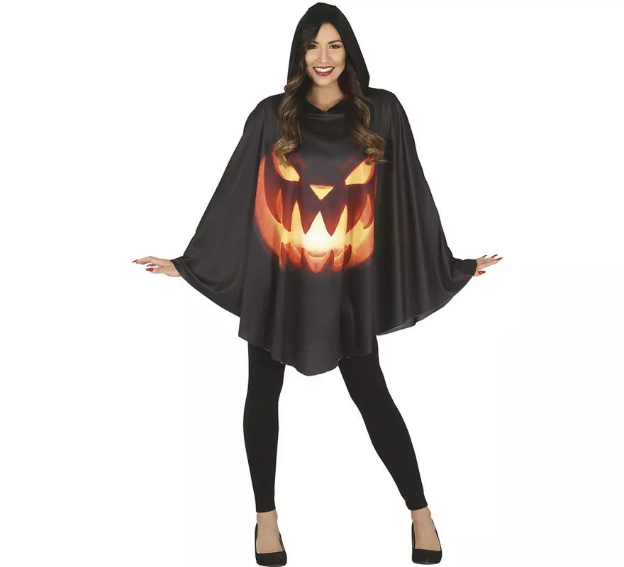 Translation missing: es.Disfraz de Calabaza en Poncho Negro para mujer
