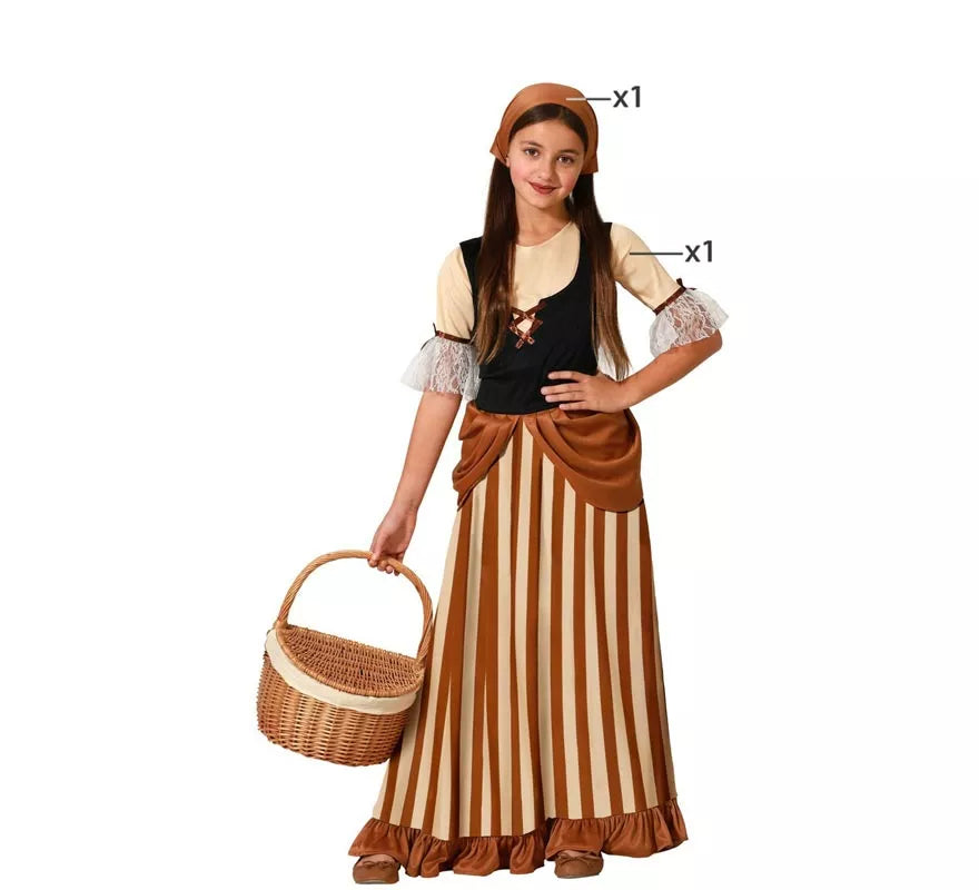 Translation missing: it.Disfraz de Campesina Medieval Marrón para niña