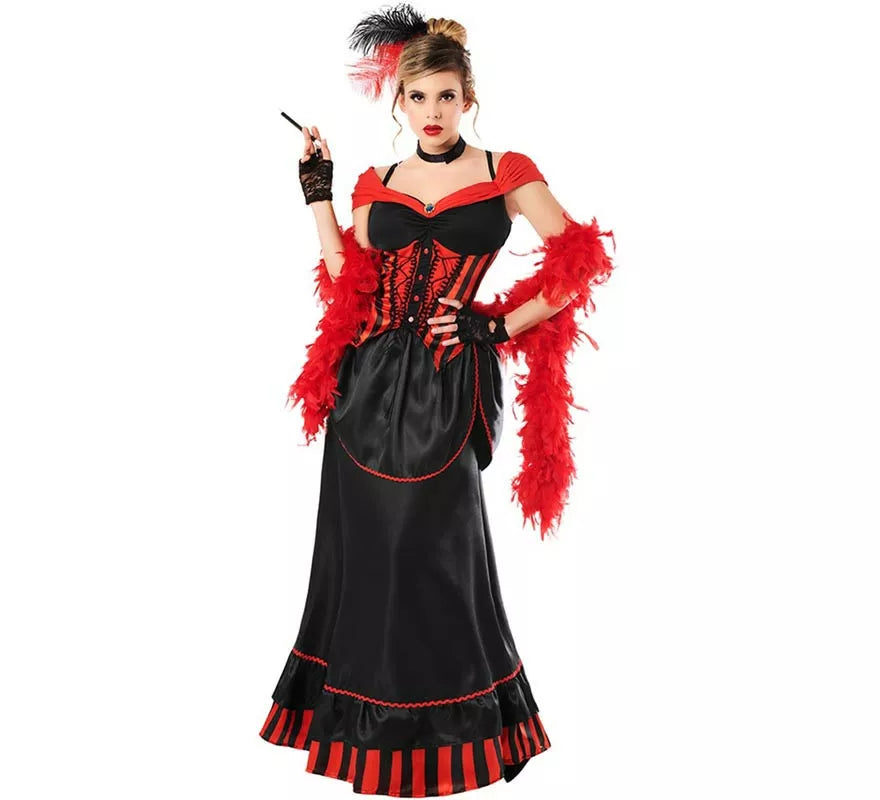 Translation missing: it.Disfraz de Can Can Glamurosa rojo y negro para mujer