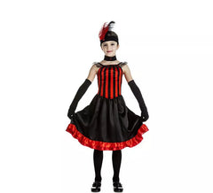 Costume da Can Can rosso e nero per bambina