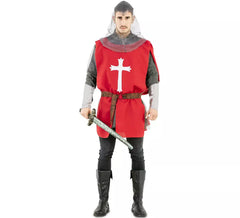 Costume da mantello da guerriero medievale rosso per uomo