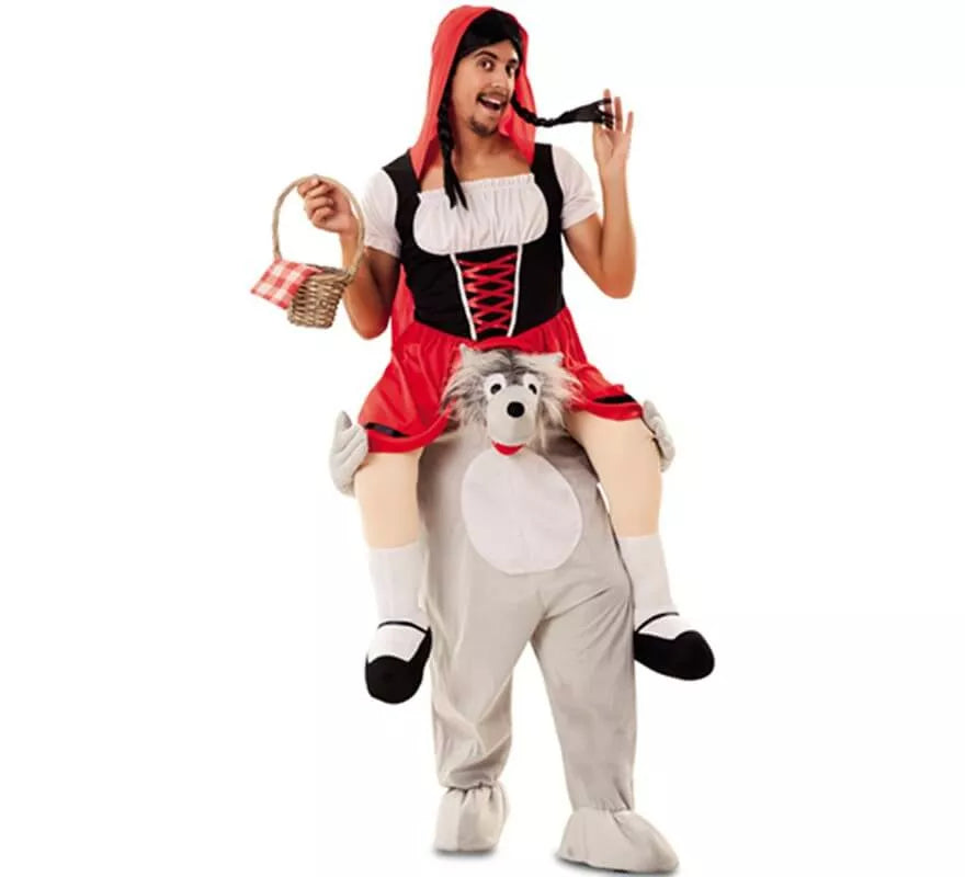 Translation missing: es.Disfraz de Caperucita Roja a hombros de Lobo para adultos