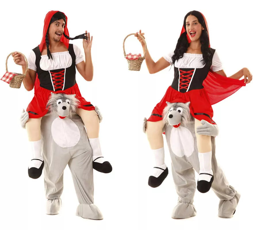 Translation missing: it.Disfraz de Caperucita Roja a hombros de Lobo para adultos