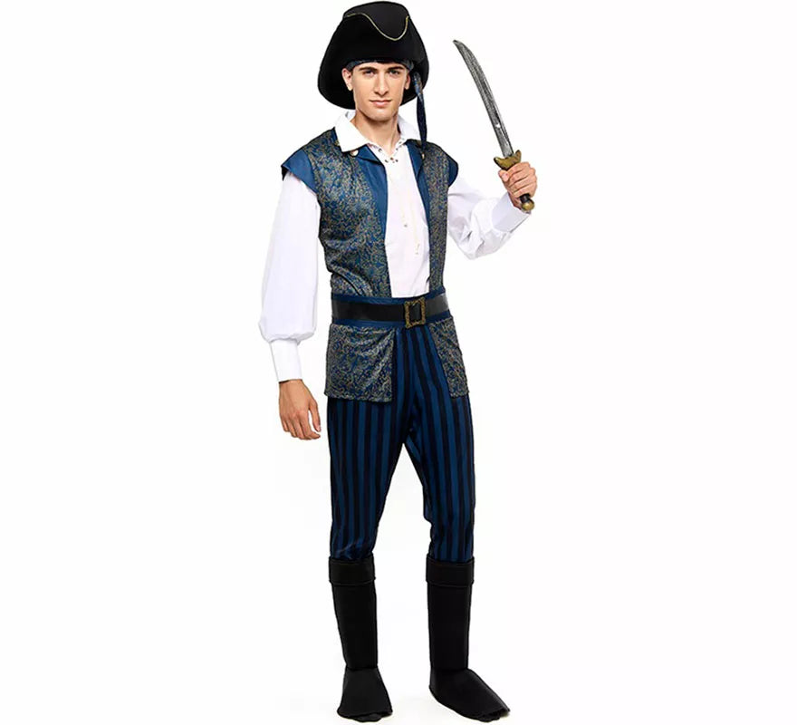 Translation missing: it.Disfraz de Capitán Pirata azul para hombre