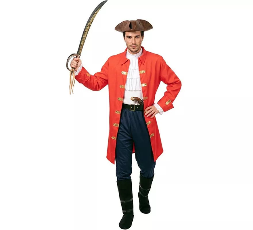 Translation missing: it.Disfraz de Capitán Pirata rojo con cinturón para hombre